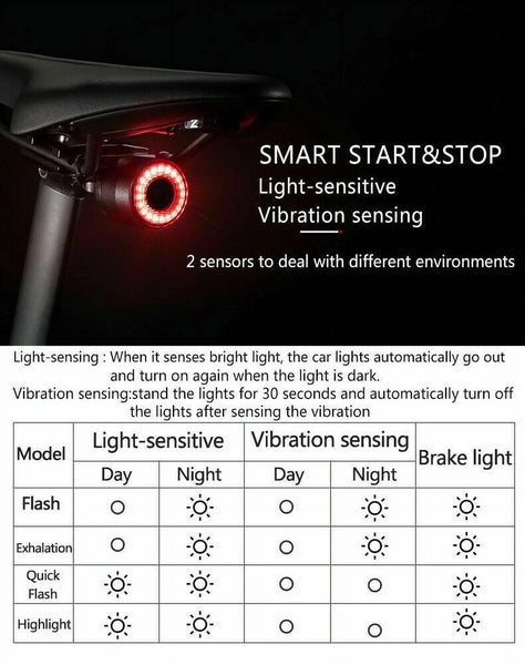 Bike Tail Light Bike Rear Light Bicycle Smart Brake Sensor Tail Light Waterproof Warning Light MTB Road Bike Night Cycling