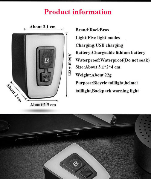 Bike Tail Light Rear Light USB Rechargeable Waterproof Night Warning Hemlet Taillight