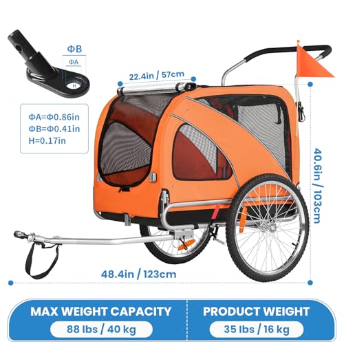 Sepnine 2 in1 Pet E-bike Trailer -68lbs with Universal Bicycle Coupler.