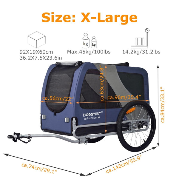 DOGGYHUT® Premium XL Pet Bike Trailer - 100lbs Capacity - TRIPPER ELECTRIC BIKES