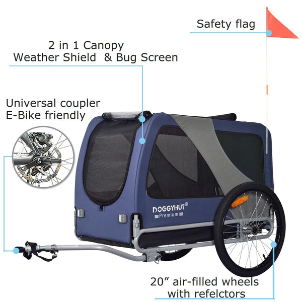 DOGGYHUT® Premium XL Pet Bike Trailer - 100lbs Capacity - TRIPPER ELECTRIC BIKES
