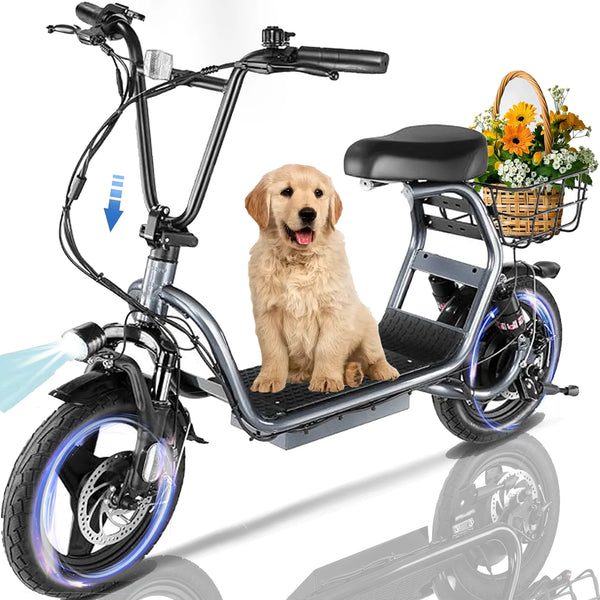 Electric Scooter with Seat, 819W Peak 500Wh Battery 25 Miles Range 20Mph Top Speed, Foldable Electric Scooter for Adults with Basket, Gray