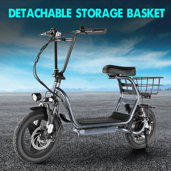 Electric Scooter with Seat, 819W Peak 500Wh Battery 25 Miles Range 20Mph Top Speed, Foldable Electric Scooter for Adults with Basket, Gray