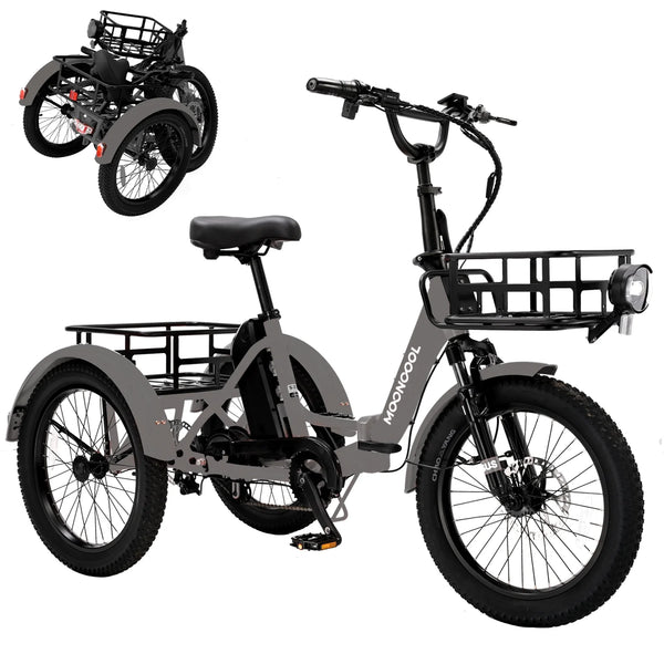 20" Fat Tire Electric Tricycle for Adults W/Accessories Set, Foldable Electric Trike with Front & Rear Basket, 750W Motor 48V Removable Battery, 3 Wheel Electric Bicycle for Men Women