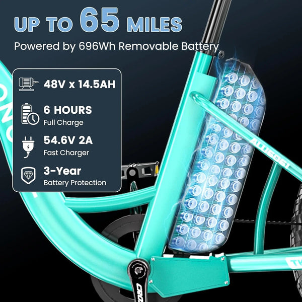 750W Motor Electric Tricycle for Adults, 7 Speed 20 X 4.0 Inch Fat Tire 3 Wheel Electric Bike, 48V Removable Battery, Motorized Trike with Carry Cargo Front & Rear Basket