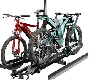Ebike Rack with Ramp for Tow Hitch,300Lbs Load Capacity Heavy Duty E Bike Carrier Raks for 2 Bikes, Fits SUV, Truck, RV, Van– Car Bike Rack for Electric Mopeds,E-Bikes, Fat Tire Mountain Bicycles