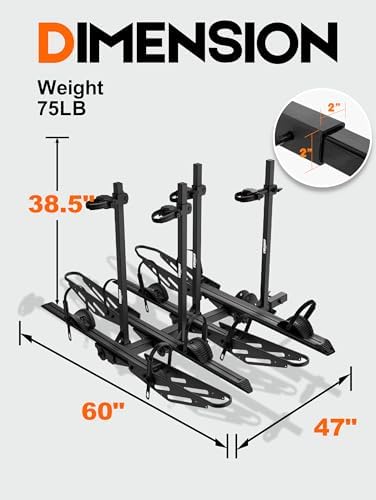 4 Bike Rack for Car Hitch Mount - Young Electric Bike Rack for Cars, SUVs, Trucks, Detachable 250 lbs Ebike Carrier for Tow Hitch Ebikes & Bikes, Folding Add-On E Bike Racks with 2" Receiver