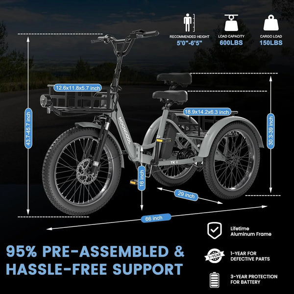 20" Fat Tire Electric Tricycle for Adults W/Accessories Set, Foldable Electric Trike with Front & Rear Basket, 750W Motor 48V Removable Battery, 3 Wheel Electric Bicycle for Men Women