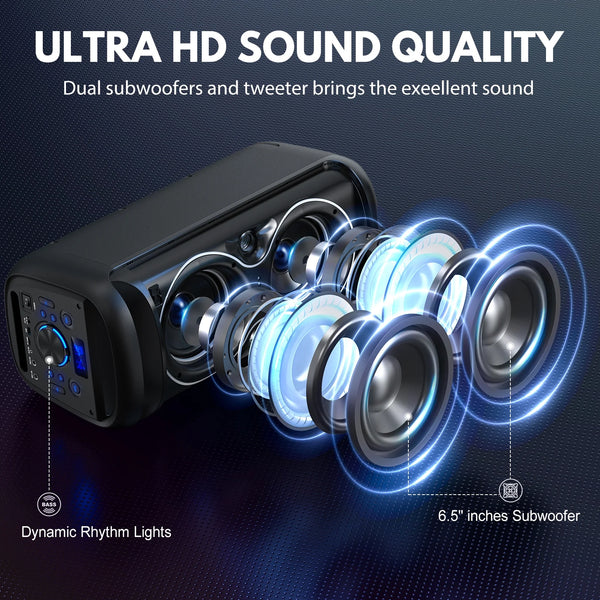 Speaker, Big Bluetooth Speaker with DJ Lights, Portable Large Outdoor Speakers Wireless Bluetooth Party Speaker with Remote Control, Stereo Speakers, T20