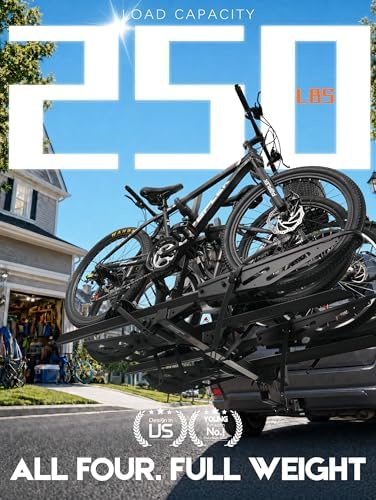 4 Bike Rack for Car Hitch Mount - Young Electric Bike Rack for Cars, SUVs, Trucks, Detachable 250 lbs Ebike Carrier for Tow Hitch Ebikes & Bikes, Folding Add-On E Bike Racks with 2" Receiver
