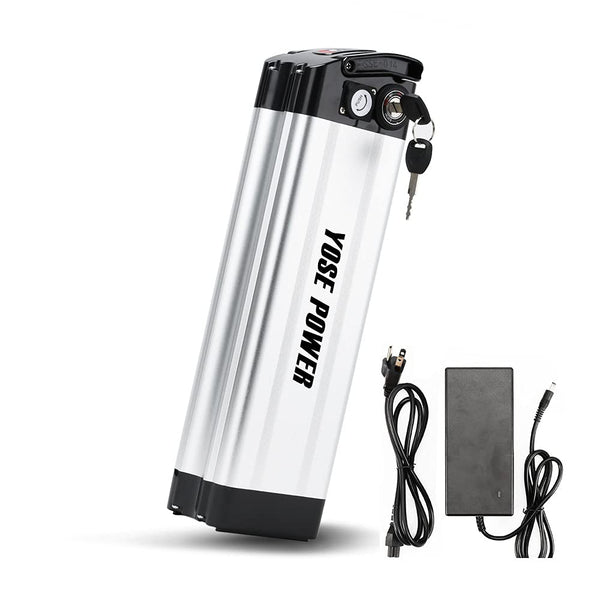 YS YOSE POWER 48V 15AH Lithium Ebike Battery Seat Tube 250W 350W 500W 750W 1000W Bicycle Electric Bike Battery with Charger 2Pins Discharge Port 30A BMS Silverfish E Bike Batteries