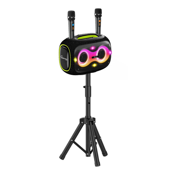 Portable Bluetooth Speaker with Dual Wireless Mics with Volume Control, 120W, Tripod Stand, 10+ Hours Playtime, Big Bass TWS/USB/TF Card/AUX IPX6 Waterproof Party Box (Gray)