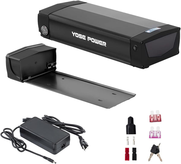 YS YOSE POWER 48V 20.8Ah Rear Rack Ebike Battery for Max 1500W Electric Bicycle Battery Black Luggage Rack 500W 1000W 1500W E-Bikes (Only Black Battery) with USB