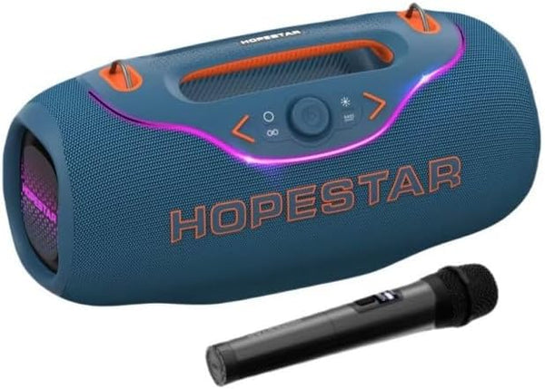 Portable Bluetooth Speaker with RGB Lights, 1Mic 10M Range, Shock Heavy Bass, 200W, Blue