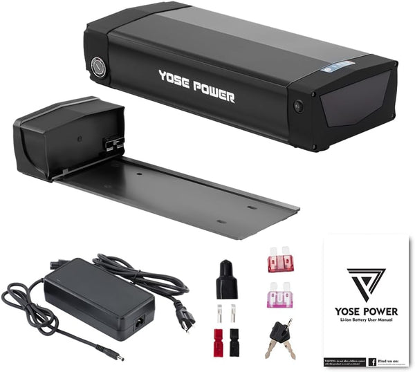 YS YOSE POWER 48V 20.8Ah Rear Rack Ebike Battery for Max 1500W Electric Bicycle Battery Black Luggage Rack 500W 1000W 1500W E-Bikes (Only Black Battery) with USB