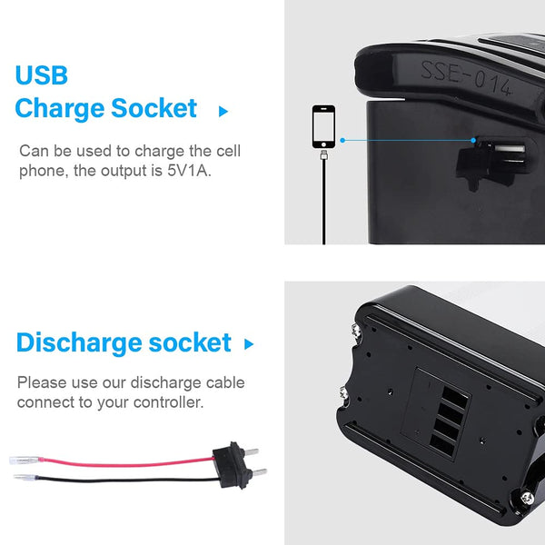 YS YOSE POWER 48V 15AH Lithium Ebike Battery Seat Tube 250W 350W 500W 750W 1000W Bicycle Electric Bike Battery with Charger 2Pins Discharge Port 30A BMS Silverfish E Bike Batteries