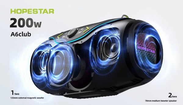 Portable Bluetooth Speaker with RGB Lights, 1Mic 10M Range, Shock Heavy Bass, 200W, Gray