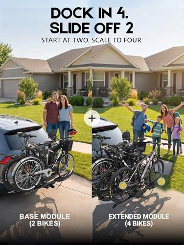 4 Bike Rack for Car Hitch Mount - Young Electric Bike Rack for Cars, SUVs, Trucks, Detachable 250 lbs Ebike Carrier for Tow Hitch Ebikes & Bikes, Folding Add-On E Bike Racks with 2" Receiver