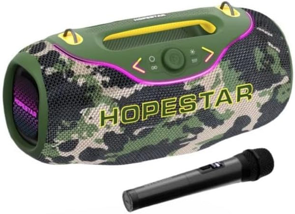 Portable Bluetooth Speaker with RGB Lights, 1Mic 10M Range, Shock Heavy Bass, 200W, Camo