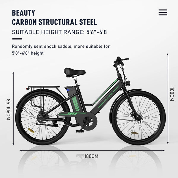 26" Electric Bike for Woman, 500W Powerful Motor, 36V 13AH Removable Battery E
