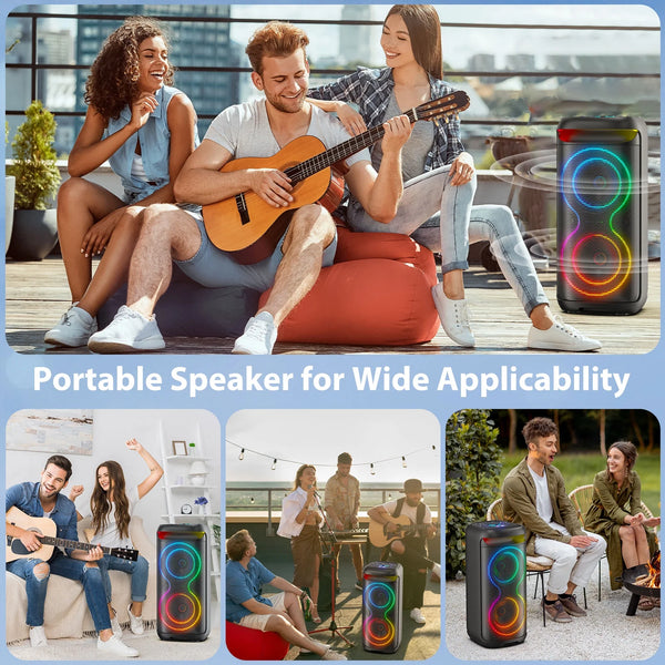 Speaker, Big Bluetooth Speaker with DJ Lights, Portable Large Outdoor Speakers Wireless Bluetooth Party Speaker with Remote Control, Stereo Speakers, T20