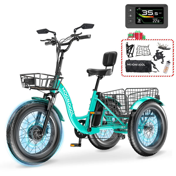 750W Motor Electric Tricycle for Adults, 7 Speed 20 X 4.0 Inch Fat Tire 3 Wheel Electric Bike, 48V Removable Battery, Motorized Trike with Carry Cargo Front & Rear Basket