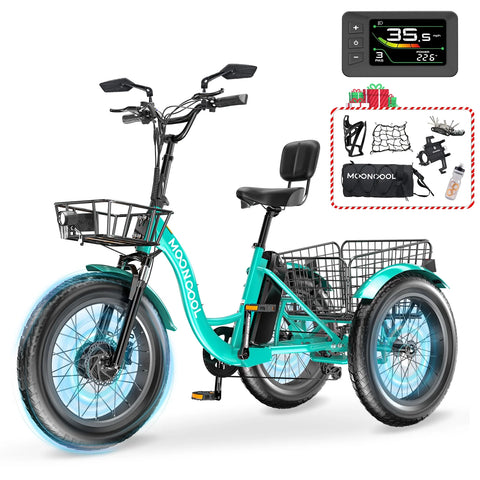 750W Motor Electric Tricycle for Adults, 7 Speed 20 X 4.0 Inch Fat Tire 3 Wheel Electric Bike, 48V Removable Battery, Motorized Trike with Carry Cargo Front & Rear Basket