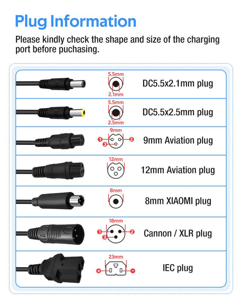 54.6V 3A / 5A Super Fast Charger for 48V Lithium Battery,No Adapter,7 Types of Plugs to Choose from, More Secure.Compatible with Most Plugs. with Cooling System (Cannon/XLR plug-3A)
