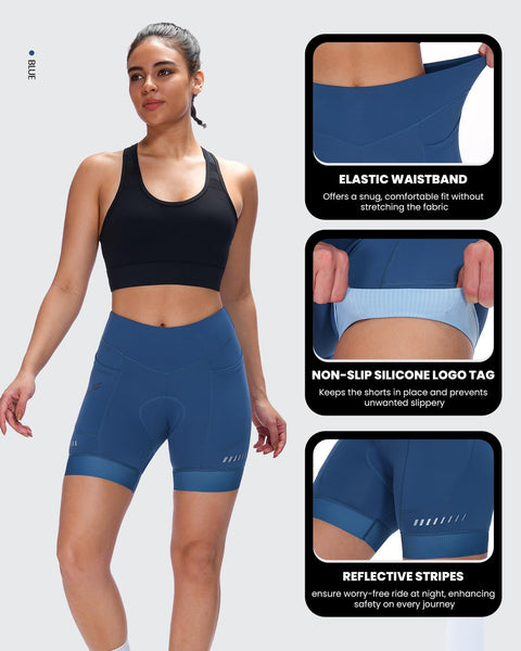 Sportneer Womens 4D Padded Bike Shorts - Women's Cycling Shorts with Breathable Mesh Pockets & Secure Zipper