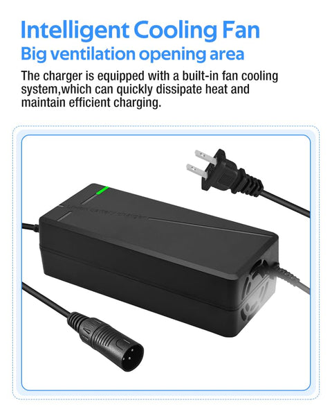 54.6V 3A / 5A Super Fast Charger for 48V Lithium Battery,No Adapter,7 Types of Plugs to Choose from, More Secure.Compatible with Most Plugs. with Cooling System (Cannon/XLR plug-3A)