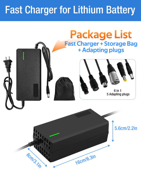 42V 5A Charger Charging Speed is 300% Fast Than 1.5A and 150% Faster Than 2A,6 Plug Suitable for Various Lithium Batteries, Such as Lawn Mower and Wheelchair Lithium Batteries, etc. (5A-6 Plugs)