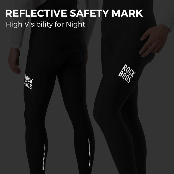 ROCKBROS Men’s Cycling Bib Pants Padded Winter Thermal Bike Bibs Pants Fleece-Lined Bike Leggings