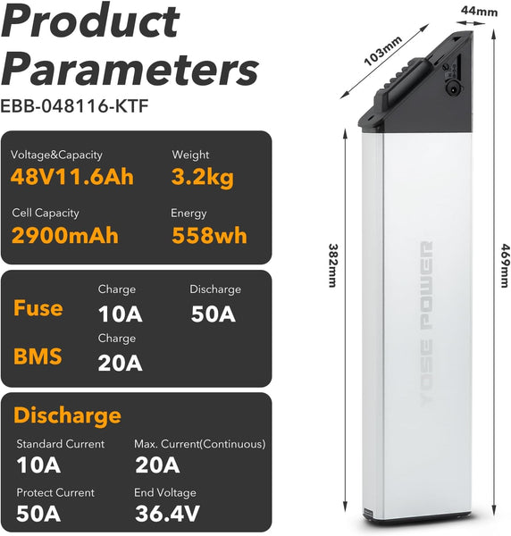 YS YOSE POWER 48V 11.6Ah Ebike Battery Compatible with Lectric XP3 Step-Thru Electric Bicycles Fit for Lectric XP Step-Thru 1.0 2.0 48V Battery Replacement
