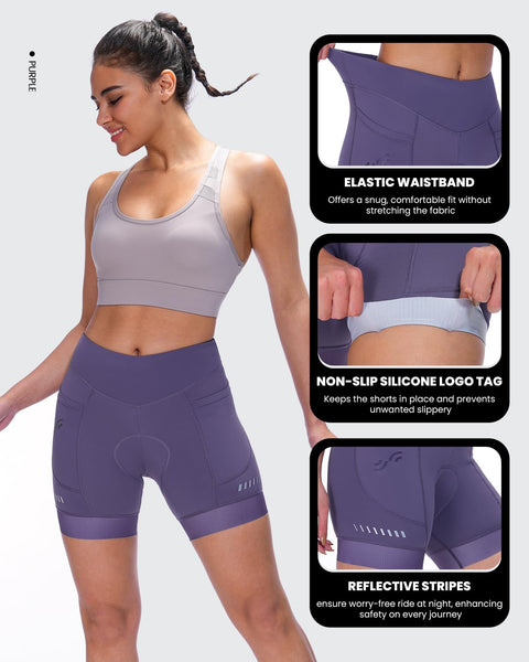 Sportneer Womens 4D Padded Bike Shorts - Women's Cycling Shorts with Breathable Mesh Pockets & Secure Zipper