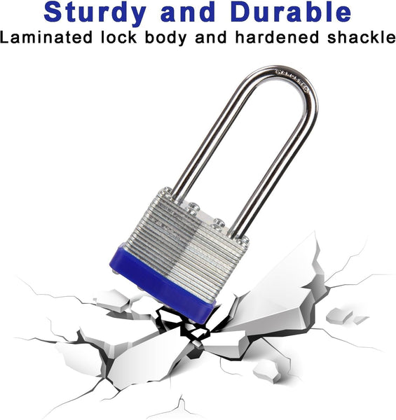 SEPOX® Trinity Keyed-Alike Padlocks Outdoor, Reinforced Laminated Steel Body Heavy-Duty 1-9/16" 40MM, Uncuttable Standard Shackle, 3-Pcs-Lock, 6-Pcs Same Keys, for Gym Locker, Toolbox, Shed, Storage