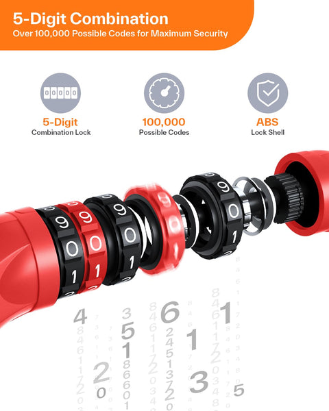 Sportneer Bike Lock: 5 Digit Combination High Security Anti Theft Bike Chain Lock - 3.2/3.6/4ft Heavy Duty Keyless Bicycle Lock for Bike, Motorcycle, Scooter, Door & Gate - 4/6mm Thick, Easy to Use