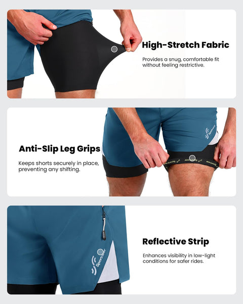 Sportneer Bike Shorts for Men - 3D Padded Lightweight MTB Fit Riding Biking Bicycle Biker Shorts with Zipper Pockets