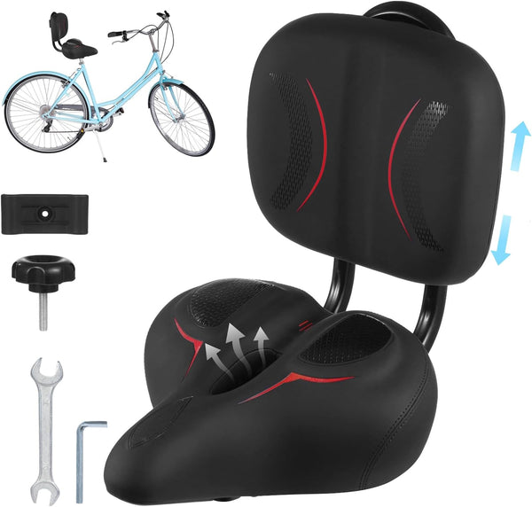 yeesport Oversized Ergonomic Bike Seat with Adjustable Backrest, Wide Bicycle Saddle Cushion for Comfort Riding, Padded Support Design for Tricycles, Cruiser Cycles, Exercise and Ebike Use
