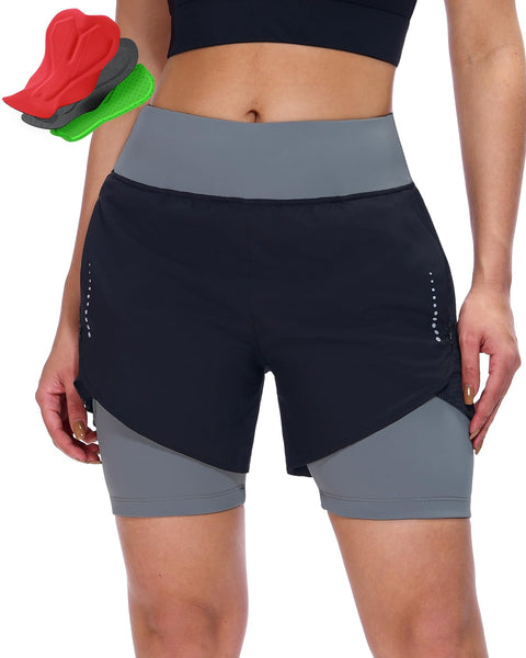 Sportneer Women Padded Bike Shorts - 4D Bicycle Cycling Shorts with 2 Zipper Pockets & 1 Inner Thigh Pocket