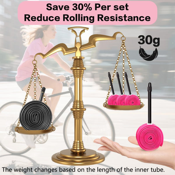 4 Pack Ultralight TPU Bike Inner Tubes 700X18C/23C/25C/28C/30C/32C Presta Valve 45/65/85mm Pink Color for Road Bicycle Tire