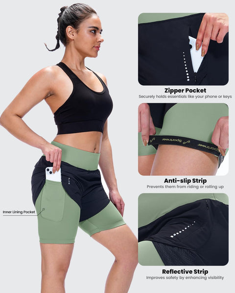 Sportneer Women Padded Bike Shorts - 4D Bicycle Cycling Shorts with 2 Zipper Pockets & 1 Inner Thigh Pocket