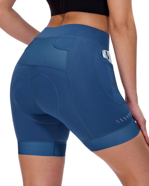Sportneer Womens 4D Padded Bike Shorts - Women's Cycling Shorts with Breathable Mesh Pockets & Secure Zipper