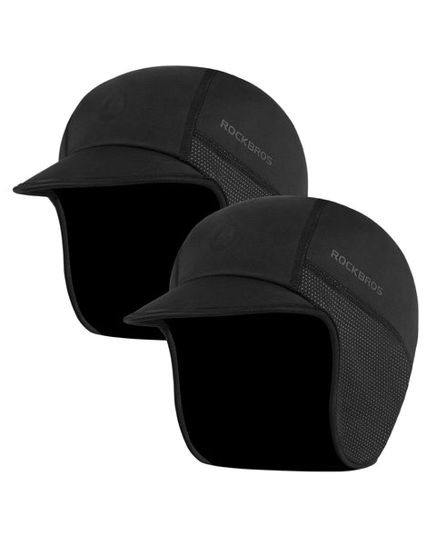 ROCKBROS Winter Cycling Caps for Men Women Windproof Cycling Hat with Sun Visor Under Helmet Liner Black