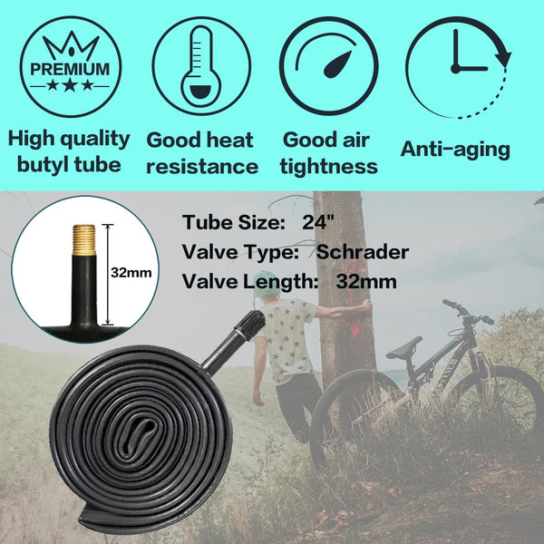 24" Bike Tires 24 X 1.95 Replacement Tires or Inner Tubes AV 32mm Schrader Valve,24 inch Bike Tires Suitable for Mountain Beach Cruiser Bike Replacement Tires & Tubes
