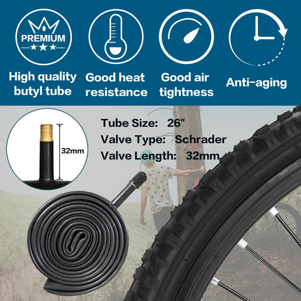 2 Pack 26 X 1.95 Bike Tires 26 X 1.75/1.95/2.125 Replacement Bicycle Tires or Set with Inner Tubes AV 32mm Schrader Valve Suitable for Mountain Beach Cruiser Bike Replacement Tires & Tubes