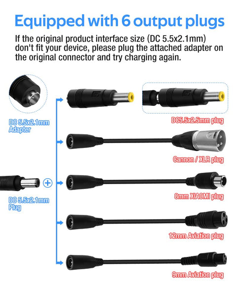 58.8V 3A/5A Charger with 6 Plug Suitable for Various Lithium Batteries, Such as Lawn Mower and Wheelchair Lithium Batteries, etc. (3A-6 Plug)
