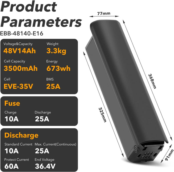 YS YOSE POWER Ebike Battery 48V14Ah Fit for Horizon and Ranger-S Spare Battery Replacement 48V Electric Bike Batteries Compatible with Heybike Bicycles