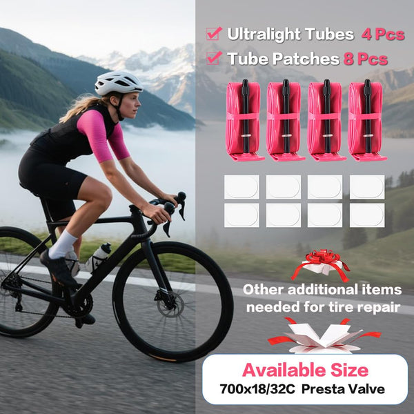 4 Pack Ultralight TPU Bike Inner Tubes 700X18C/23C/25C/28C/30C/32C Presta Valve 45/65/85mm Pink Color for Road Bicycle Tire