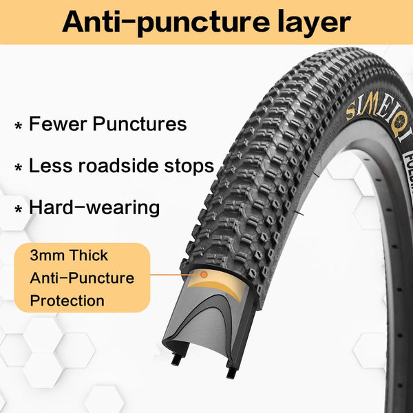 27.5 X 1.95 Inch Folding Bike Tires with 3mm Anti Puncture Proof Protection for Mountain Bicycles