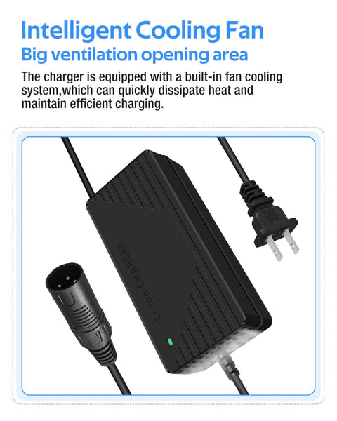 58.8V 3A / 5A Super Fast Charger for 52V Battery for All Batteries with a Fully Charged Voltage of 58.8V,with Cooling System (5A XLR Plug)